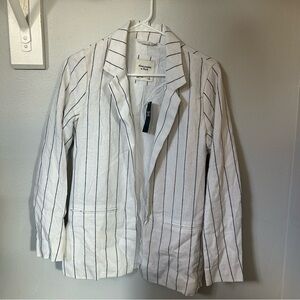 New Abercrombie & Fitch Linen blend Striped Blazer small white black pinstripe